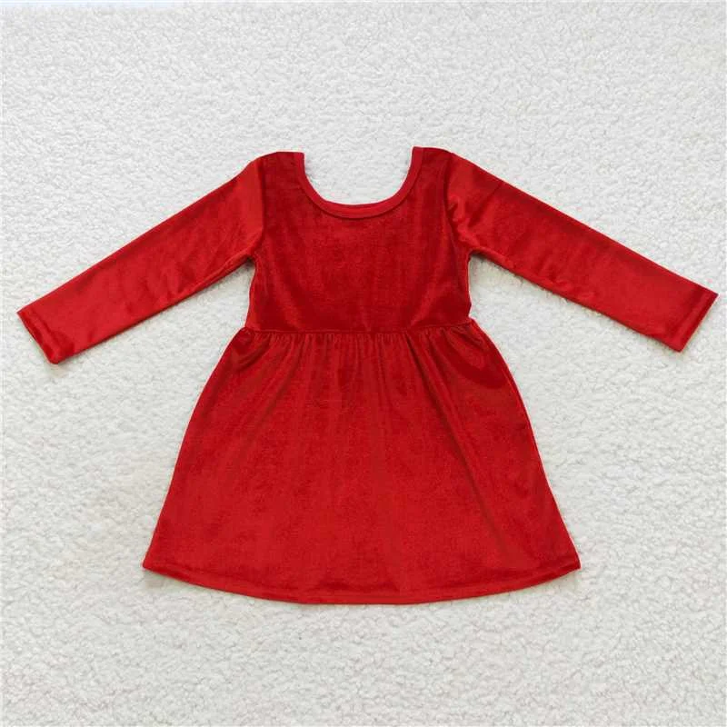 Soft Casuals GLD0335 Baby Girls Red Long Sleeve Velvet Knee Length Dresses