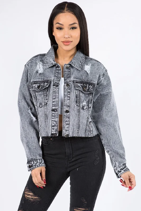 Light Layers Cropped Chained Denim Jacket