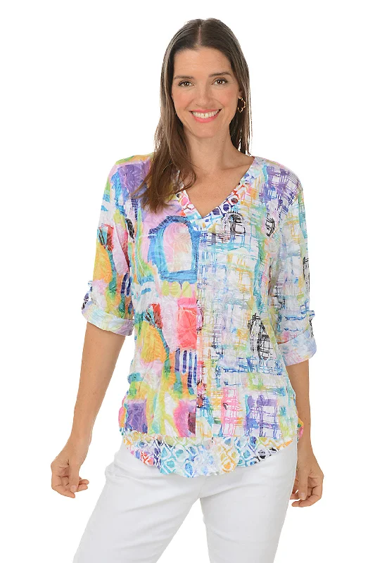 Cozy Fashion Trends Scenic Pastels V-Neck Crinkle Top