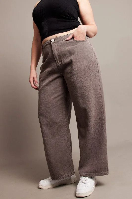 Cozy Fashion Grey Wide Leg Jeans High Rise