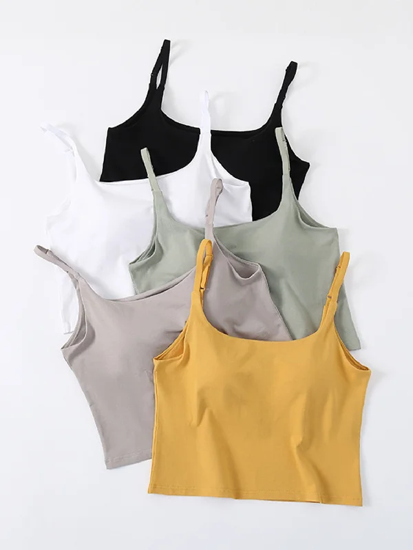 Relaxed Tops Scoop Neck Cropped Cami with Chest Pads