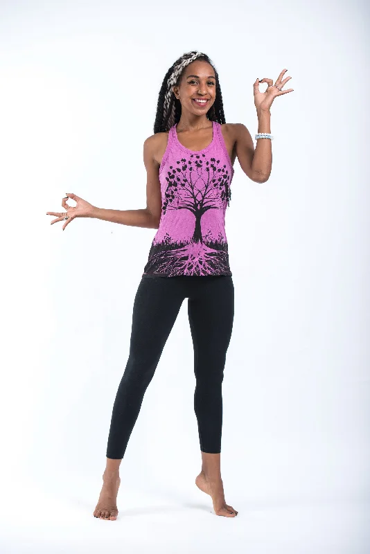 Relaxed Looks Womens Tree of Life Tank Top in Pink