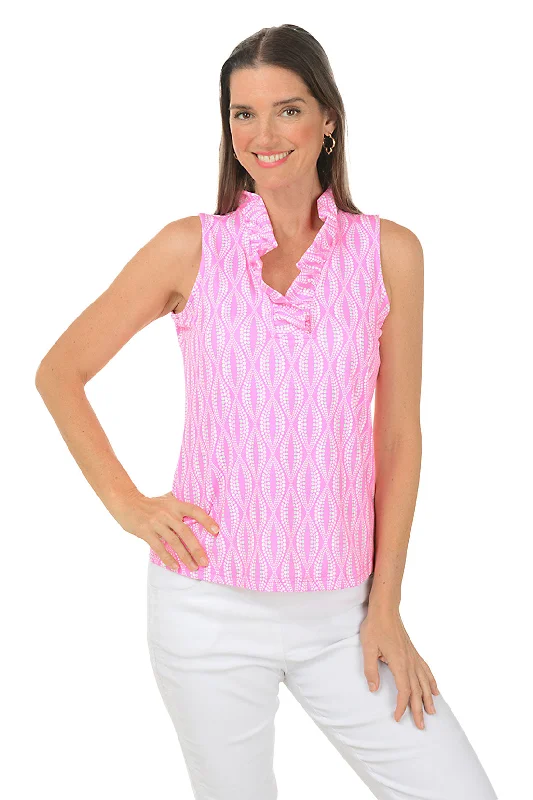 Cozy Fashion Pink Dot Your Eyes UPF50+ Ruffle Sleeveless Top