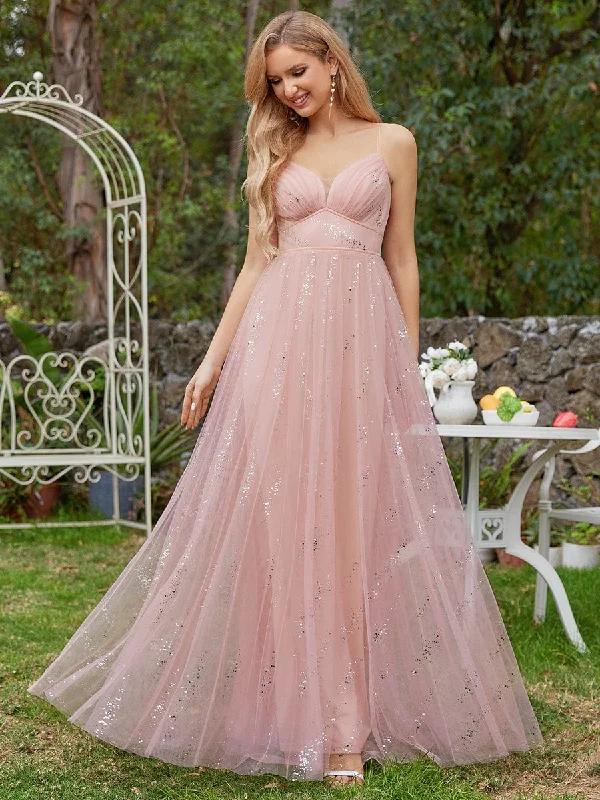 Cozy Chic Wear Sequined V-neck Tulle Bridesmaid Dress with empire waist