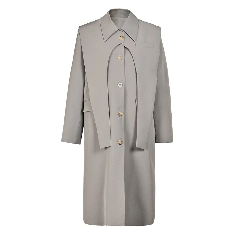 Cozy Fashions Deconstructed Storm Flap Collared Single Breasted Long Sleeve Layered Trench Coat