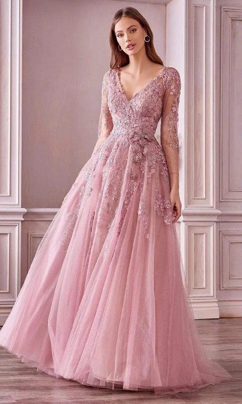 Relaxed Fashion Andrea and Leo - A0988 V Neck Floral Dreamy A-Line Dress