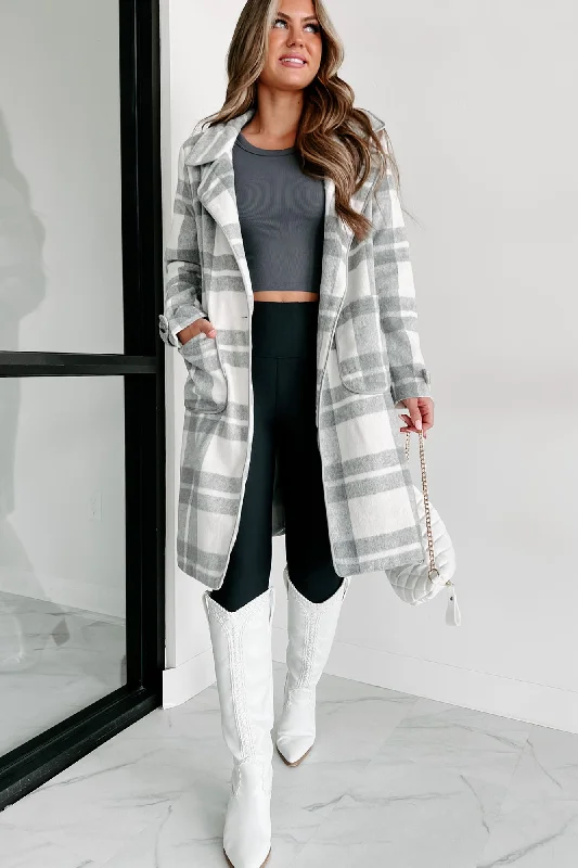 Easy Wear Chic I'm On My Way Plaid Coat (Grey/White)