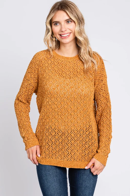 Comfortable Tops Gold Chenille Open Knit Sweater