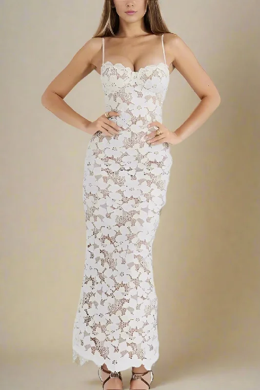 Cozy Fashion Honor Bodycon Maxi Dress - White Pearl