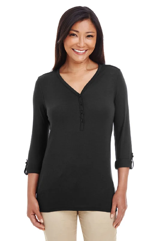 Relaxed Chic Devon & Jones Womens Perfect Fit Long Sleeve V-Neck T-Shirt - Black