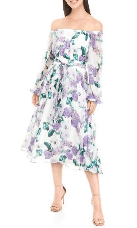 Chic Comfort Wear Maison Tara 91578M - Off Shoulder Floral A-line Dress