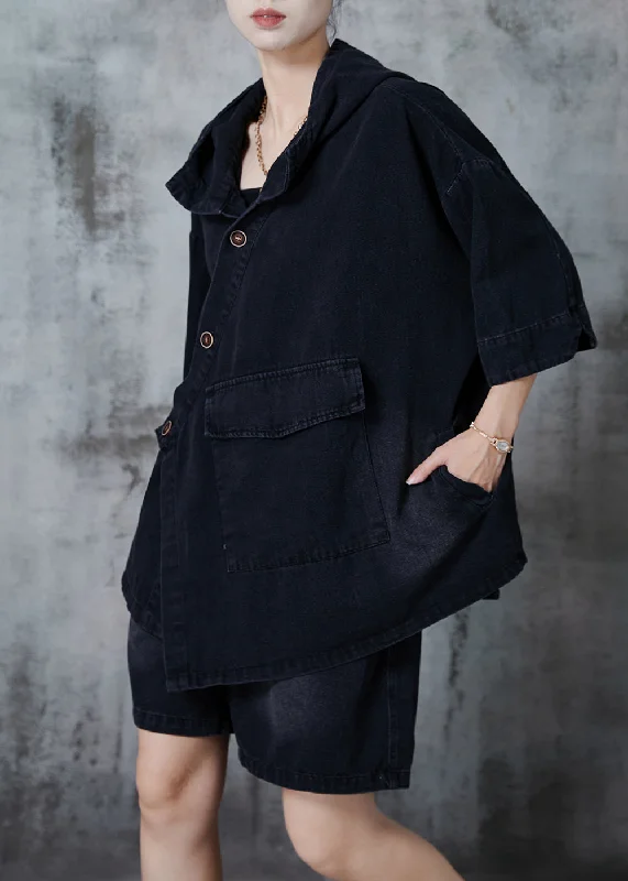 Classic Comfort Original Design Black Asymmetrical Denim Two Pieces Set Spring