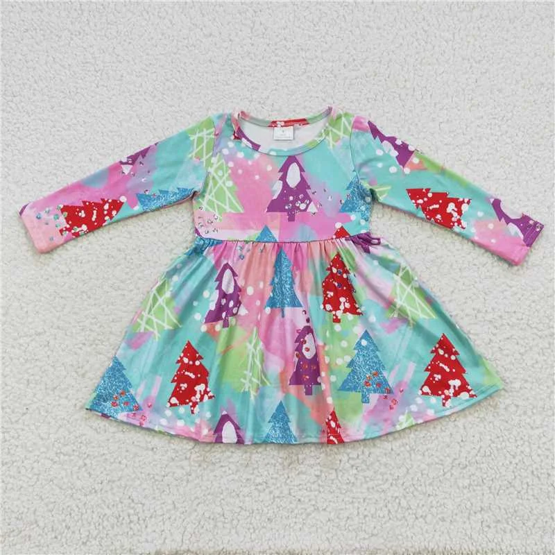 Weekend Comfort GLD0241 Baby Girls Colorful Christmas Tree Knee Length Dresses
