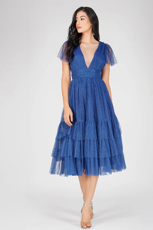 Cozy Chic Trends Madison Cobalt Blue Tulle Bridesmaid Midi Dress