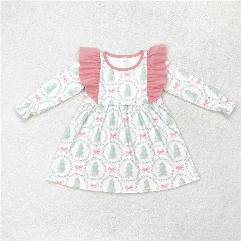 Easy Comfort Style GLD0555  Baby Girls Christmas Trees Ruffles Knee Length Dresses