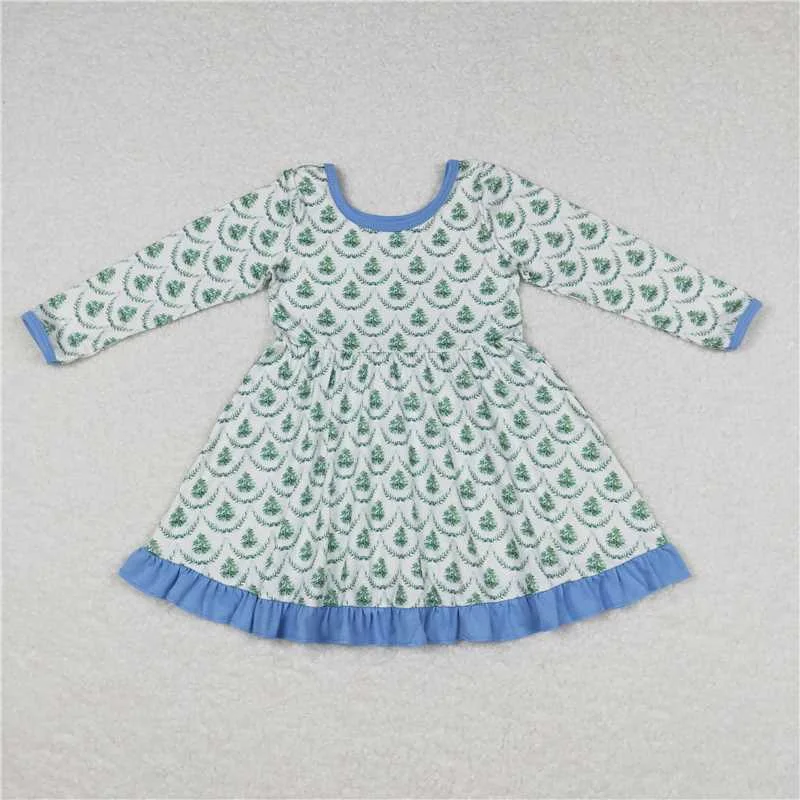 Warm Chic GLD0403  Baby Girls Christmas Tree Green Long Sleeve Knee Length Dresses