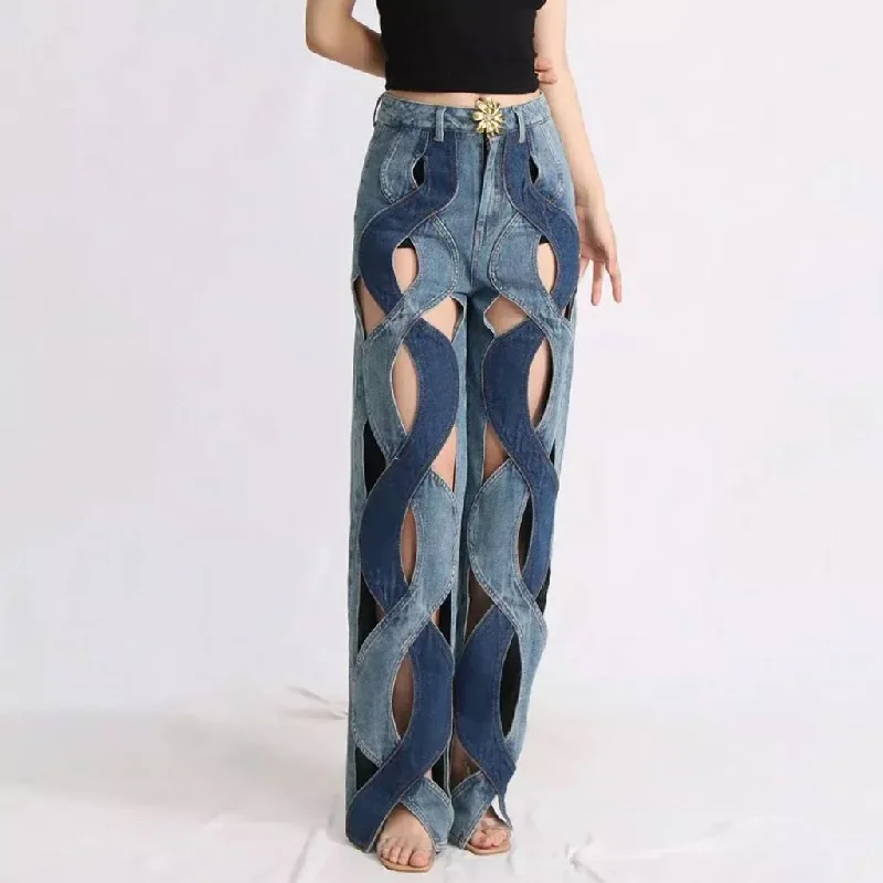 Soft Layers High Waist Floral Zippered Distressed Jeans