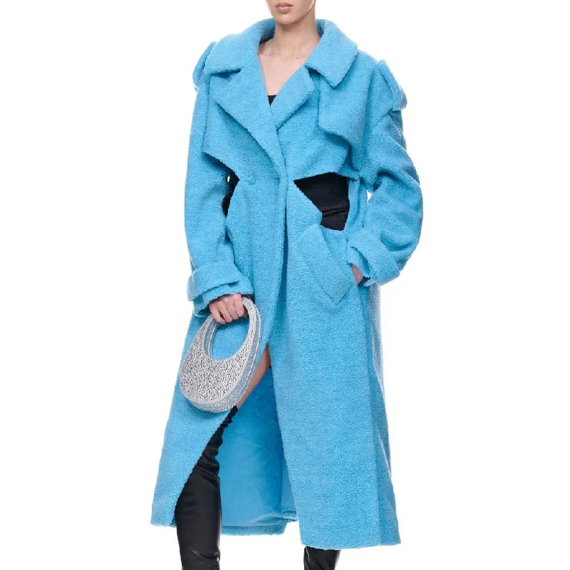 Comfortable Sweaters Quaint Notch Lapel Twisted Cut Out Bell Sleeve Double Breasted Midi Faux Fur Coat