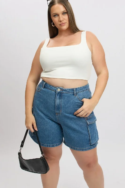 Relaxed Jackets Denim Cargo Shorts High Rise
