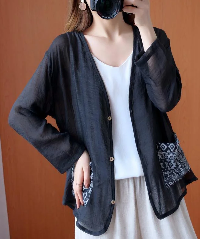Relaxed Tops Italian v neck Button Down blouses for women Outfits black blouse