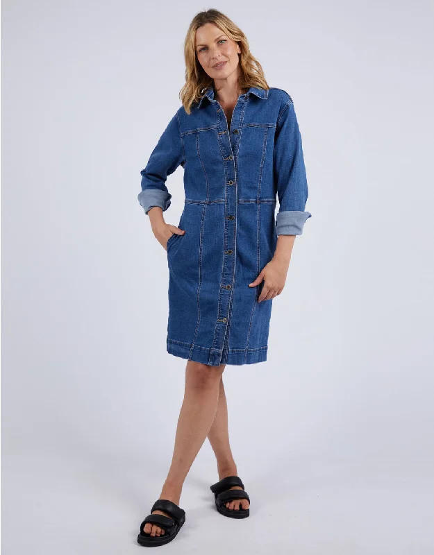 Urban Chic Gwen Long Sleeve Denim Dress - Mid Blue Wash