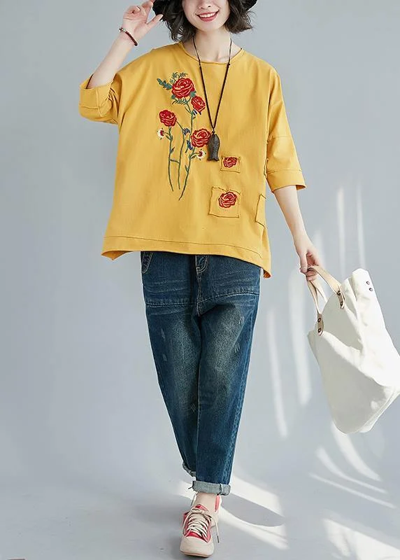 Soft Looks Italian yellow cotton clothes For Women boutique Outfits o neck patchwork tunic Summer