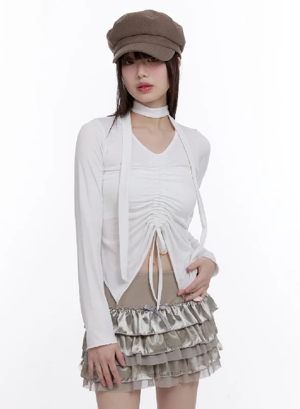 Trendy Dresses Gathered Slim-Fit Long Sleeve Top CF512