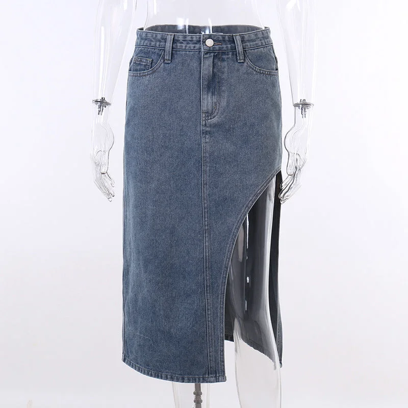 Stylish Jackets Women's High Waist Straight Split Denim Skirt