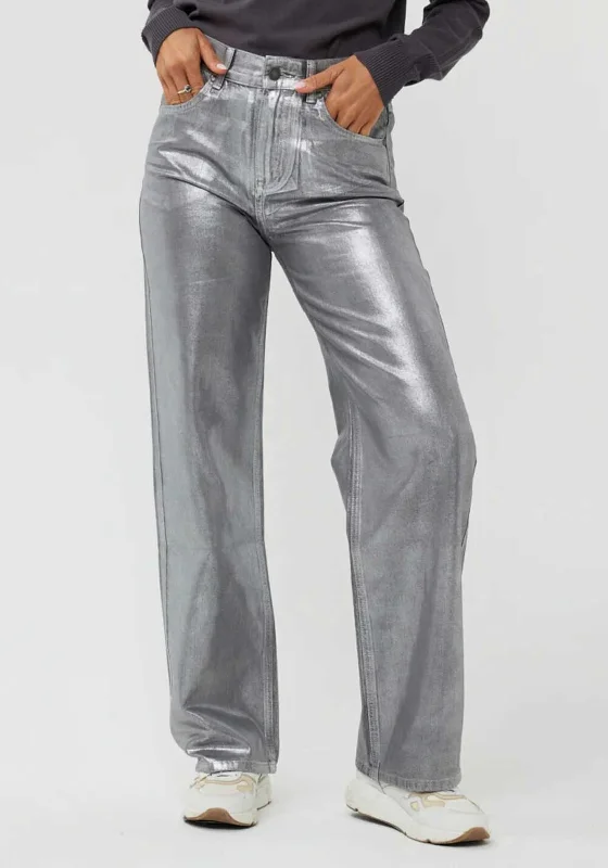 Comfortable Tops Esqualo Metallic Straight Leg Jeans, Silver