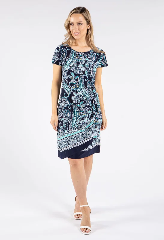 Smart Comfort Wear Tie Waist Abstract Print Dress