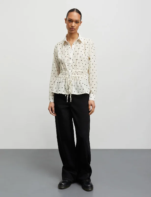 Casual Ease Sheer Crink Erin Shirt, Dot AOP White