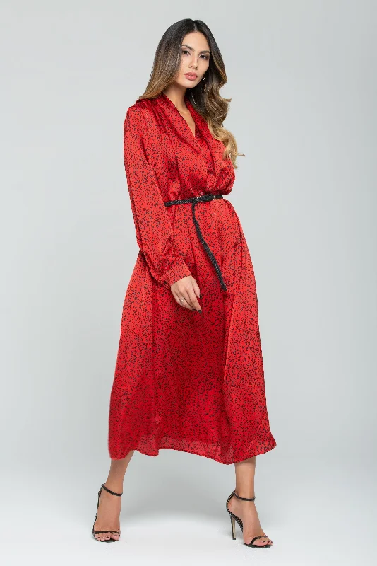 Comfortable Fashion Looks Fiery Red Full Sleeves Flowy Maxi Dress