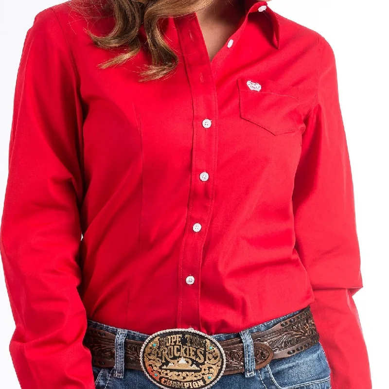 Soft Knitwear Cinch Women's L/S Solid Red Western Button Down Shirt