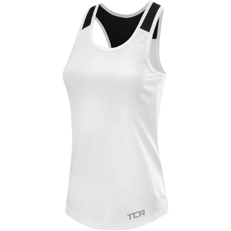 Relaxed Fashion TCA Impulse Printed Racerback Womens Running Vest Tank Top - White