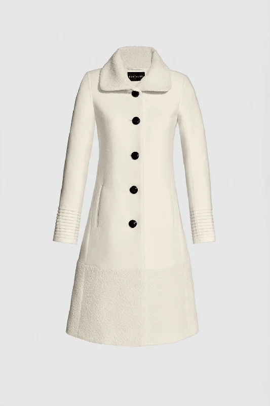 Stylish Casuals Baby Alpaca Empire Waist A-line Coat with Bouclé Alpaca Collar and Trim