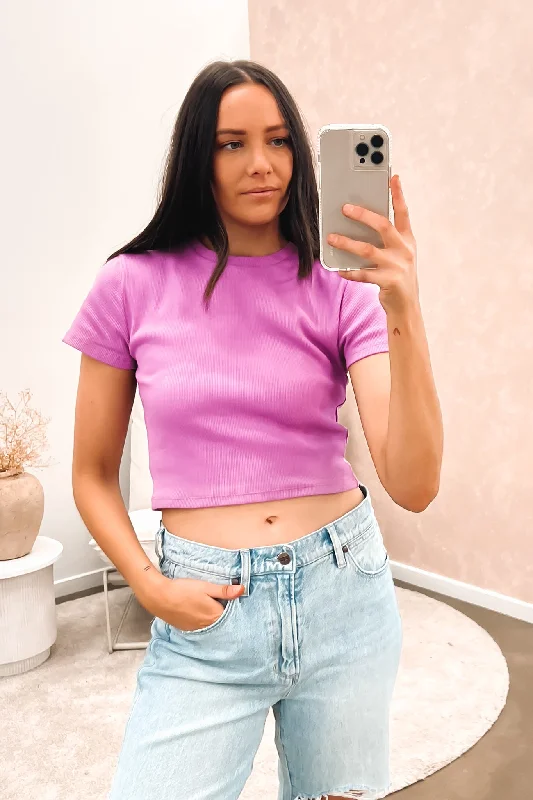 Cozy Chic Trends Harlem Rib Tee Plum