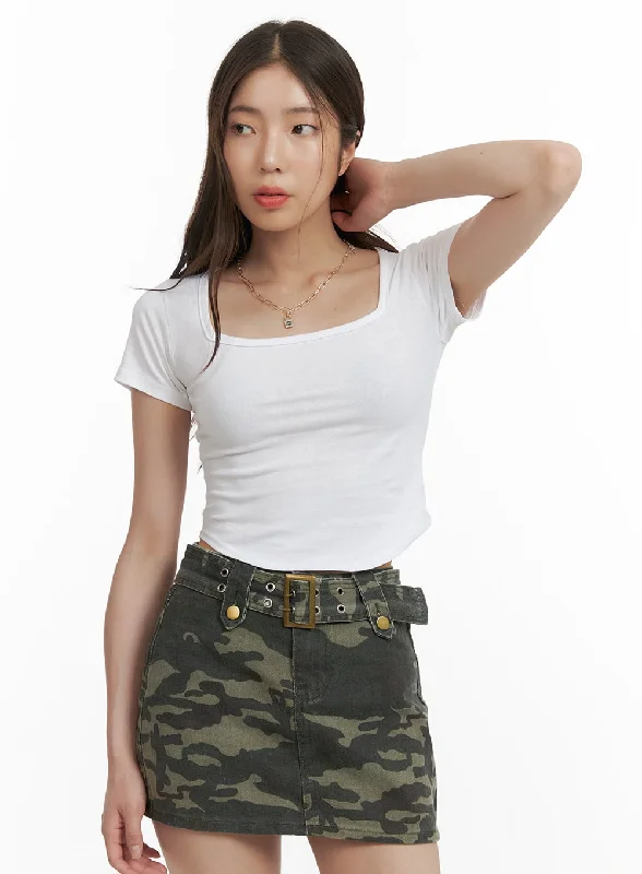 Comfortable Jeans Square-Neck Crop Top CY416