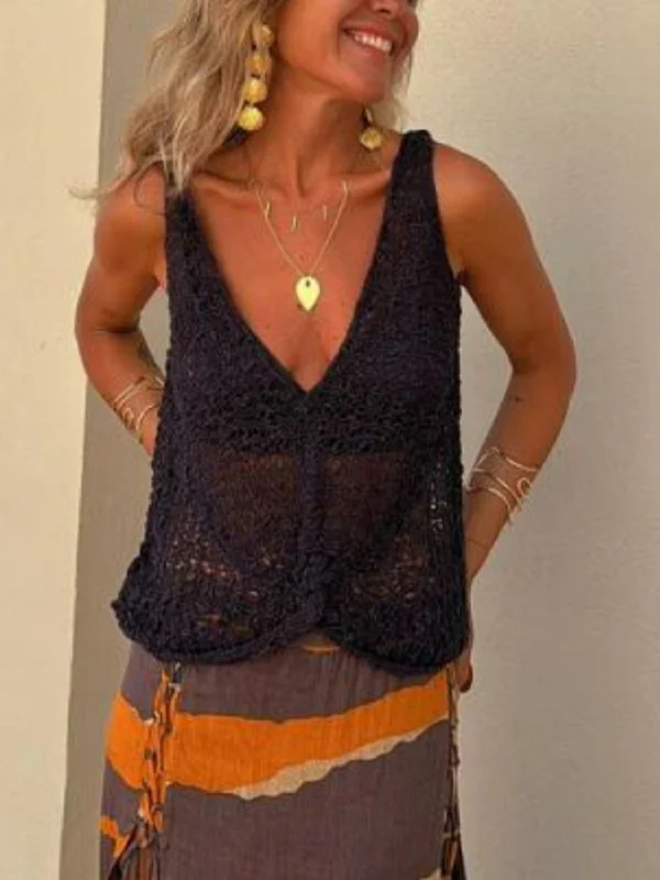 Versatile Outfits Openwork V-Neck Tank