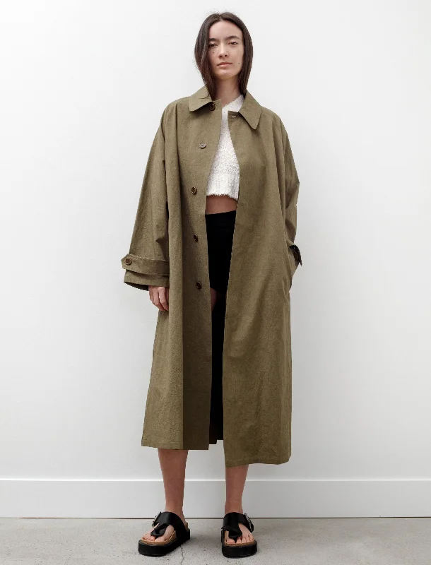 Comfortable Jeans Oversized Trench Coat Cotton Linen Dark Olive