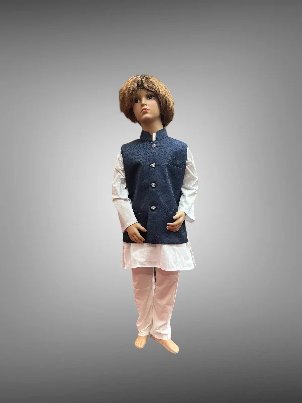 Light Comfort Silk Self Printed Space Blue Kids Vest