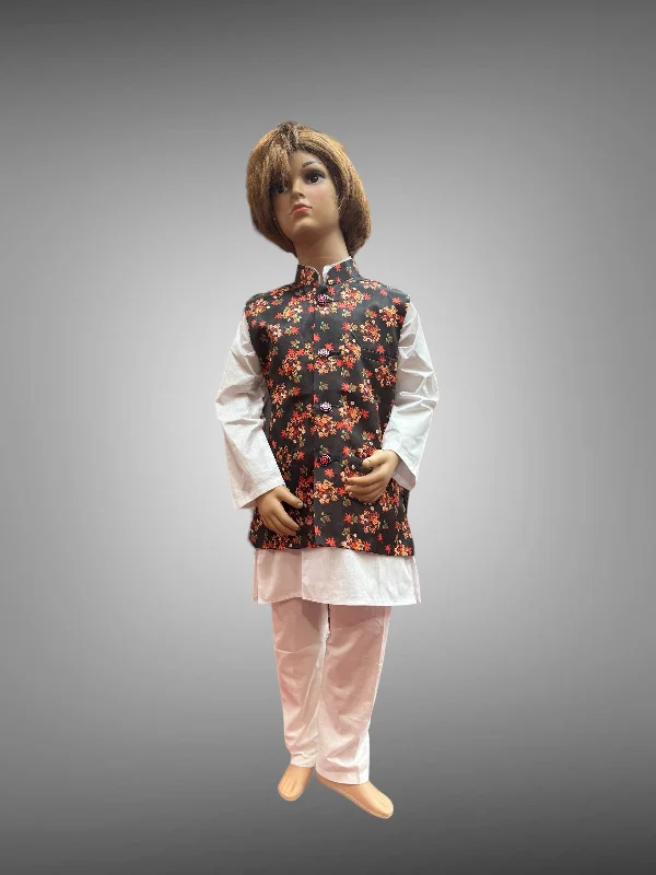Warm Wear Silk Black Floral Printed Kids Vest