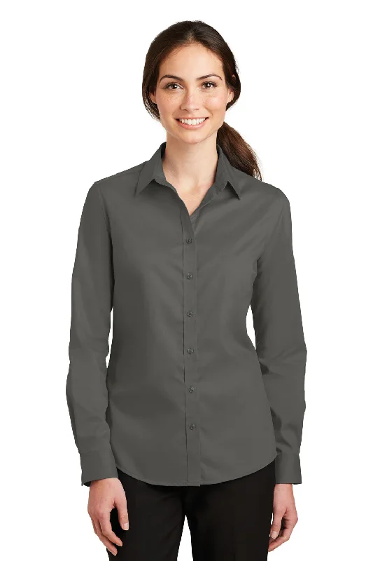Comfortable Fitwear Port Authority Womens SuperPro Wrinkle Resistant Long Sleeve Button Down Shirt - Sterling Grey