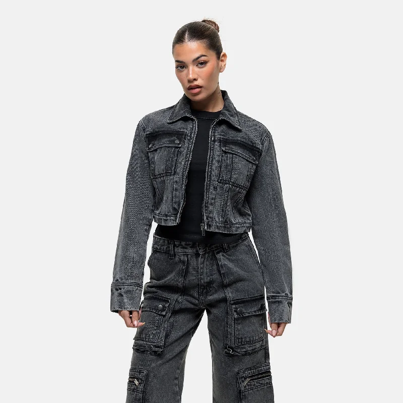 Casual Ease Industry Washed Grey Denim Jacket