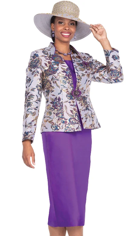 Comfy Chic Wear Champagne Italy Church Suit 5915-Silver/Purple