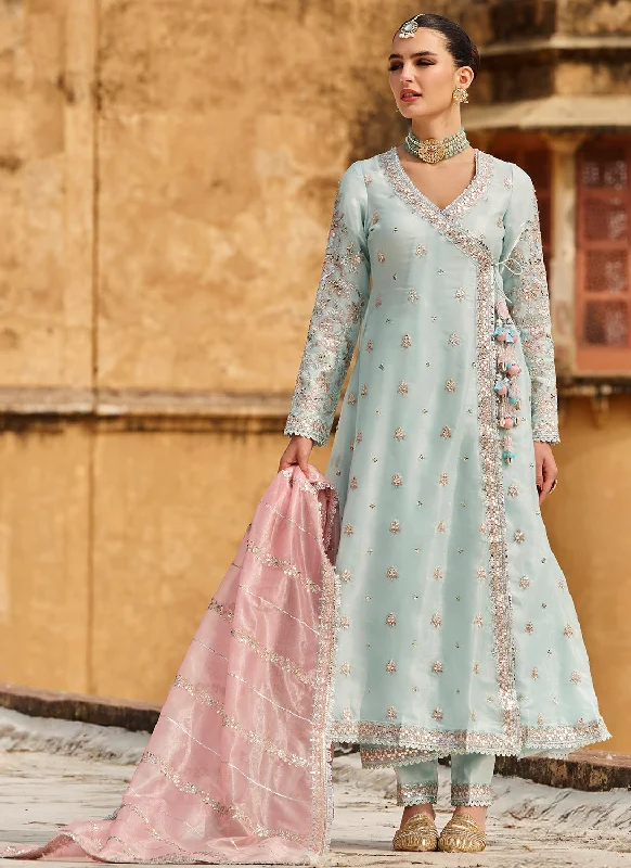 Trendy Layers Sky Blue and Pink Embroidered Anarkali