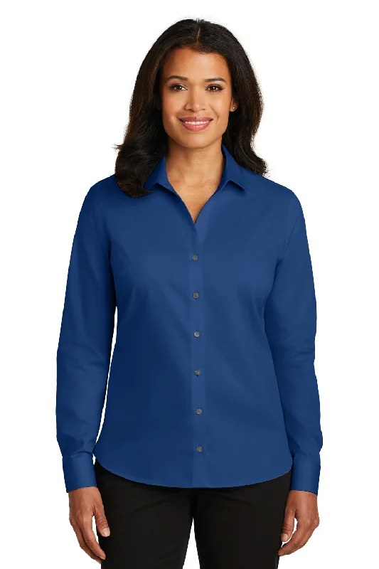 Relaxed Fashion Red House Womens Wrinkle Resistant Long Sleeve Button Down Shirt - Blue Horizon - Closeout