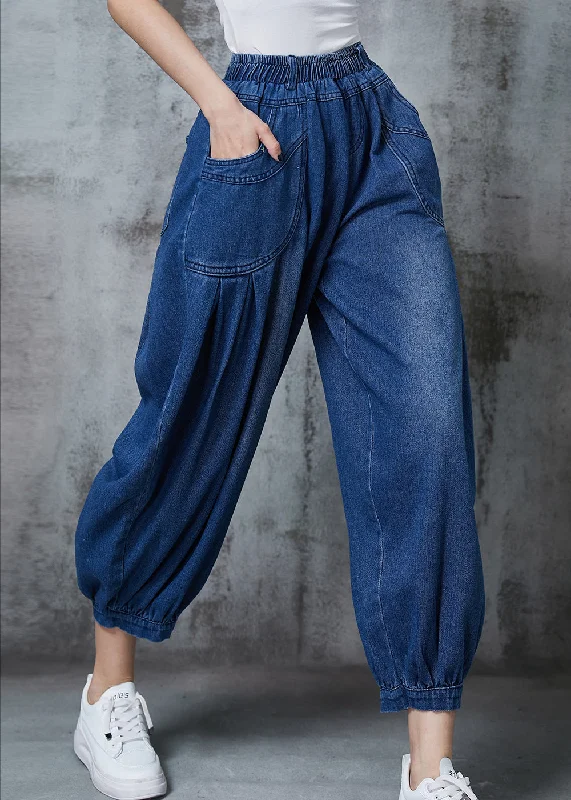 Comfortable Lifestyle Casual Navy Oversized Pockets Denim Harem Pants Summer