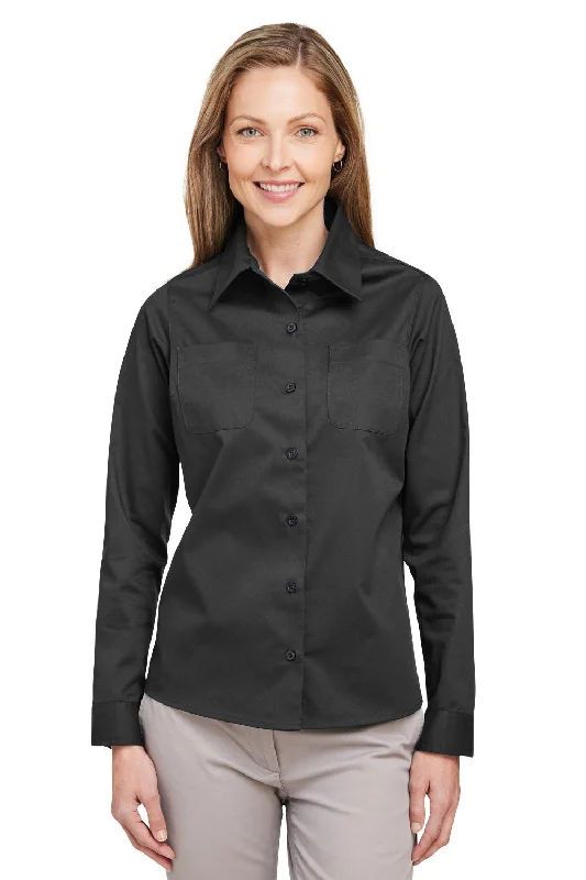 Classic Comfort Harriton Womens Advantage Wrinkle Resistant Long Sleeve Button Down Shirt w/ Double Pockets - Dark Charcoal Grey
