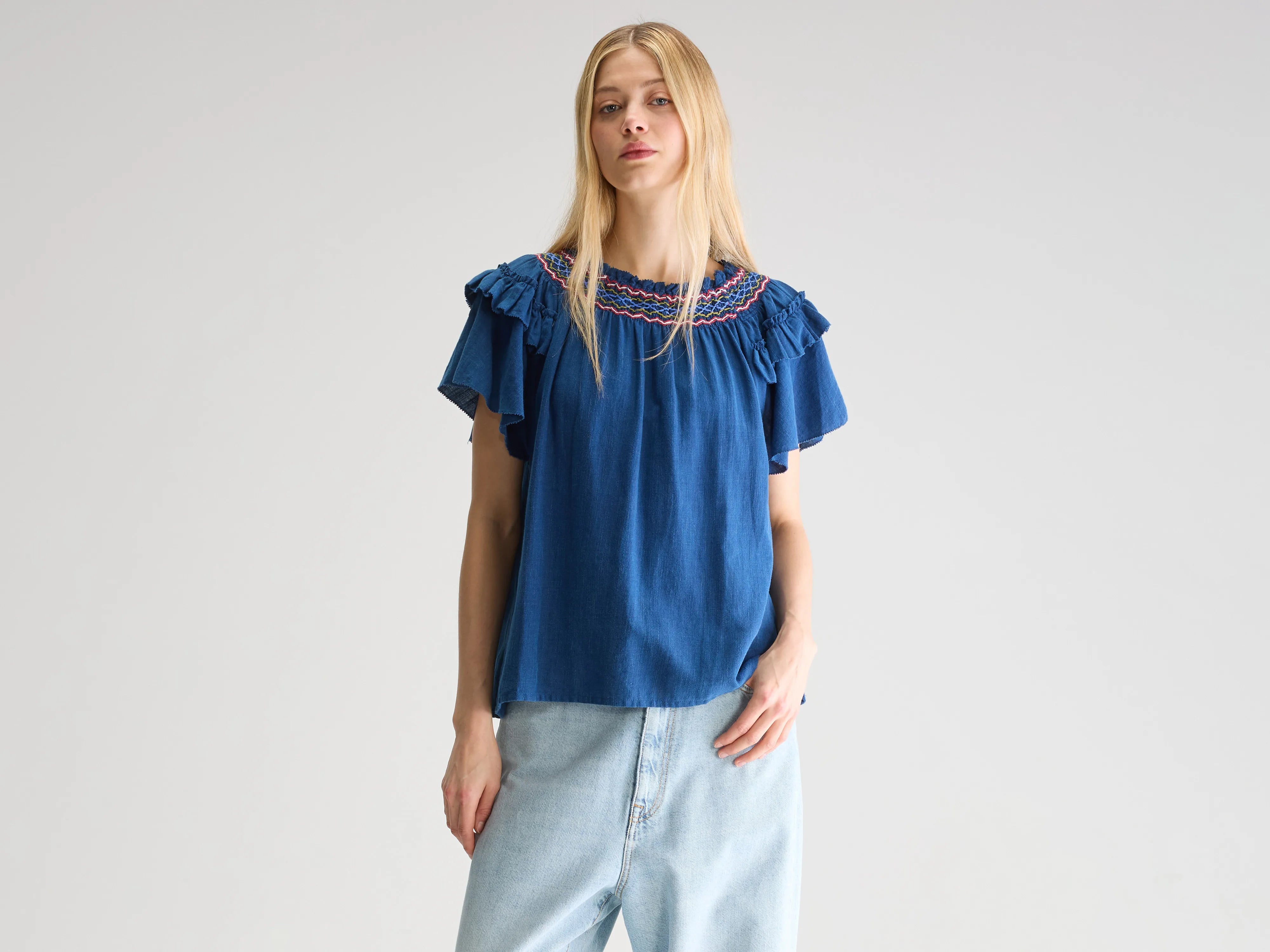 All-Day Style Cathy regular blouse (251 / W / INDIGO)
