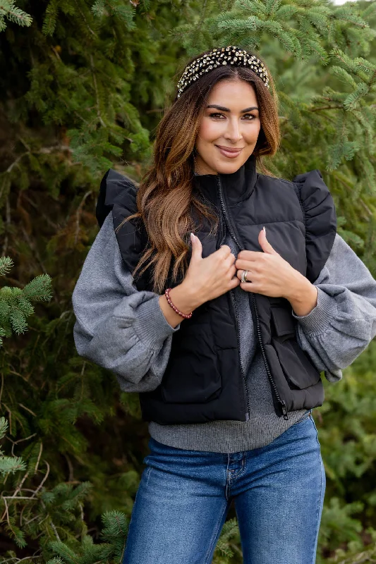Weekend Comfort Wear Ruffle Trim Puffer Vest